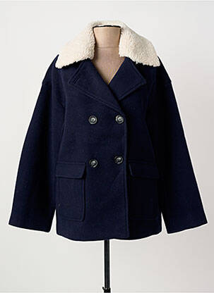 Manteau court coupe droite sans capuche bleu ICHI femme
