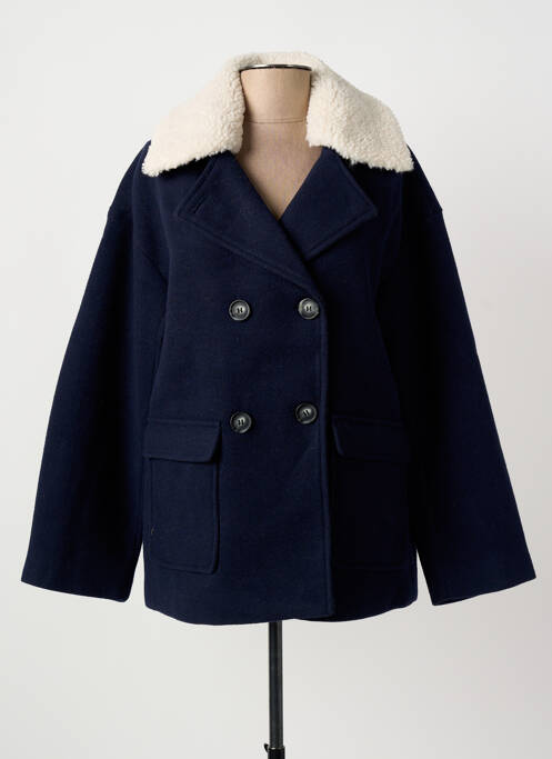 Manteau court coupe droite sans capuche bleu ICHI femme