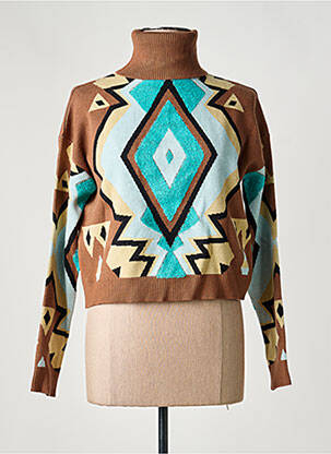 Pull col roulé stretch manches longues marron FRACOMINA femme