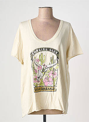 T-shirt col v manches courtes beige PLEASE femme