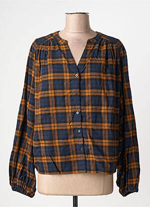 Chemisier coupe droite manches longues bleu ICHI femme