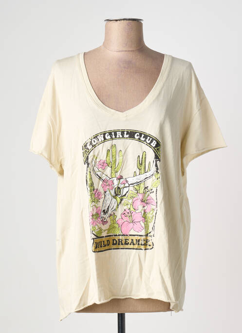 T-shirt col v manches courtes beige PLEASE femme