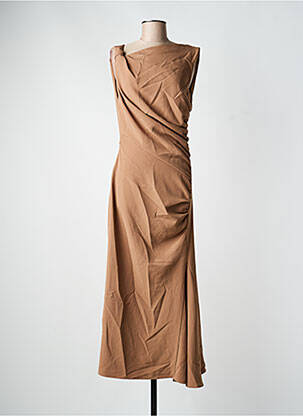 Robe longue tissage crêpe sans manche marron IMPERIAL femme