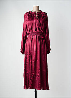 Robe mi-longue coupe fluide manches longues rouge AN' GE femme