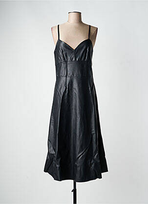 Robe mi-longue col v fines bretelles noir LOKITA femme