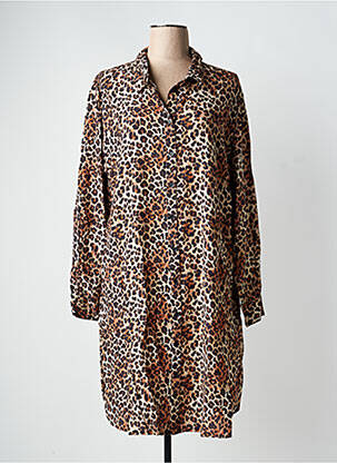 Robe mi-longue coupe fluide manches longues beige CREAM femme