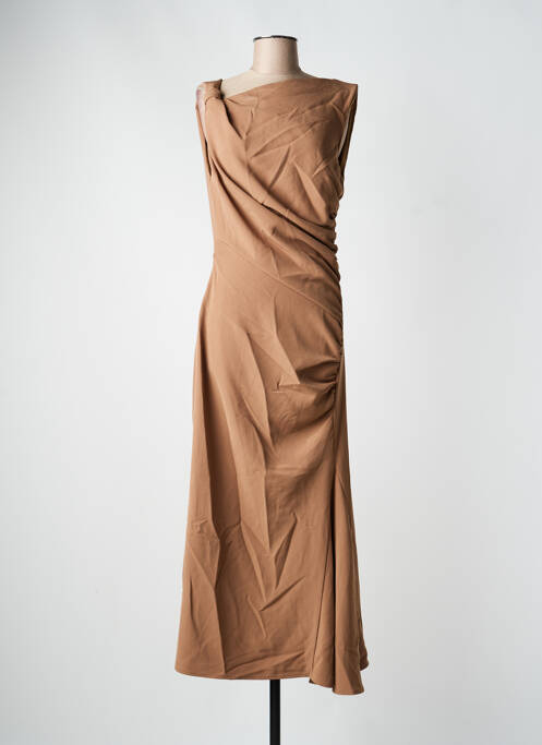 Robe longue tissage crêpe sans manche marron IMPERIAL femme