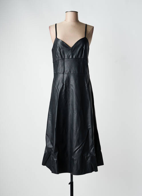 Robe mi-longue col v fines bretelles noir LOKITA femme