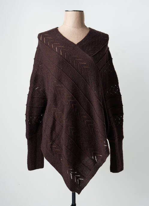 Pull tunique tissage chiné manches longues marron CREAM femme