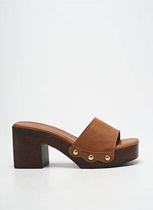 Mules/sabots matière lisse talon de 7 à 9cm marron GADEA femme