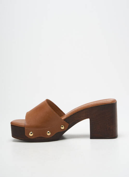 Mules/sabots semi compensé talon de 7 à 9cm marron GADEA femme