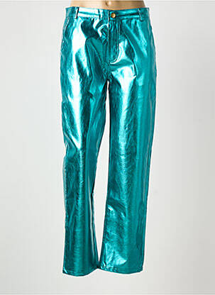 Pantalon droit fermeture zippée sous rabat boutonné taille normale bleu MEISÏE femme