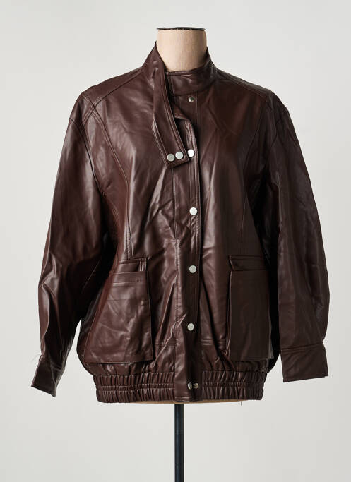 Veste simili cuir fermeture pressionnée marron ARTLOVE femme