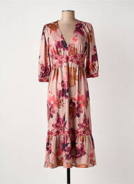 Robe mi-longue imprimé fleurs manches 3/4 rose MEISÏE femme