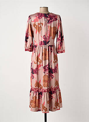 Robe mi-longue imprimé fleurs manches 3/4 rose MEISÏE femme