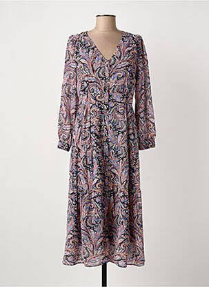Robe mi-longue imprimé fleurs manches longues noir ARTLOVE femme