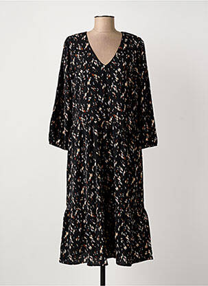 Robe mi-longue imprimé fantaisie manches longues noir ARTLOVE femme