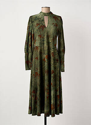 Robe mi-longue imprimé fantaisie manches longues vert MEISÏE femme