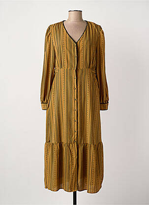 Robe mi-longue imprimé fantaisie manches longues beige MEISÏE femme