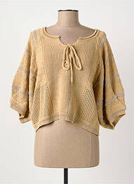 Pull maille ajourée manches 3/4 marron MEISÏE femme