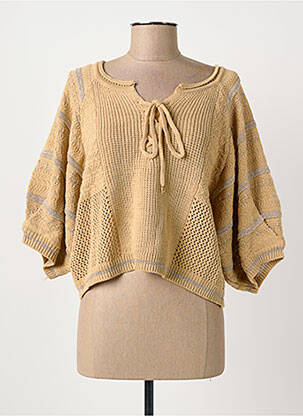 Pull maille ajourée manches 3/4 marron MEISÏE femme