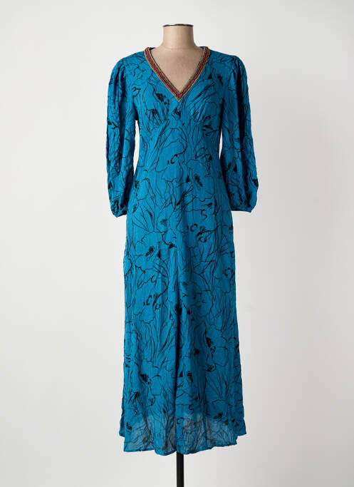 Robe longue imprimé fleurs manches courtes bleu MEISÏE femme