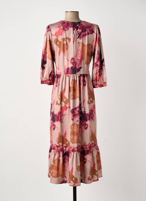 Robe mi-longue imprimé fleurs manches 3/4 rose MEISÏE femme
