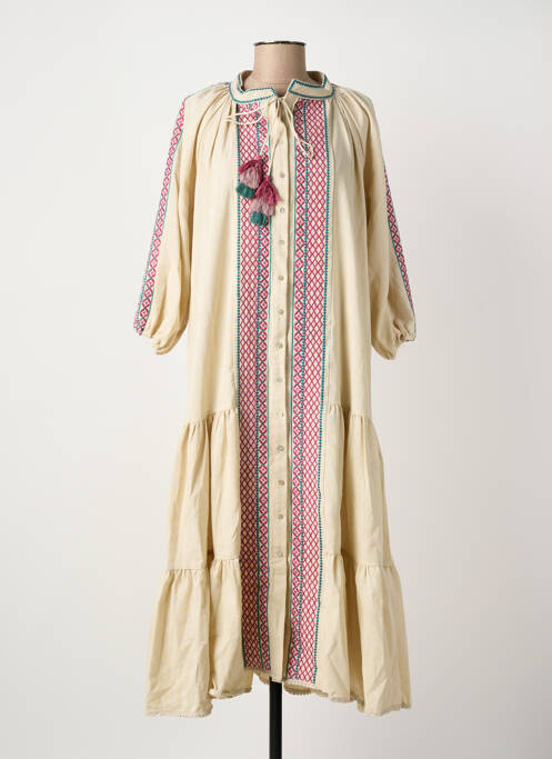 Robe longue coupe évasée manches 3/4 beige MEISÏE femme