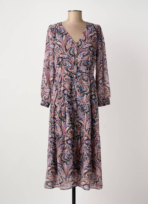 Robe mi-longue imprimé fleurs manches longues noir ARTLOVE femme