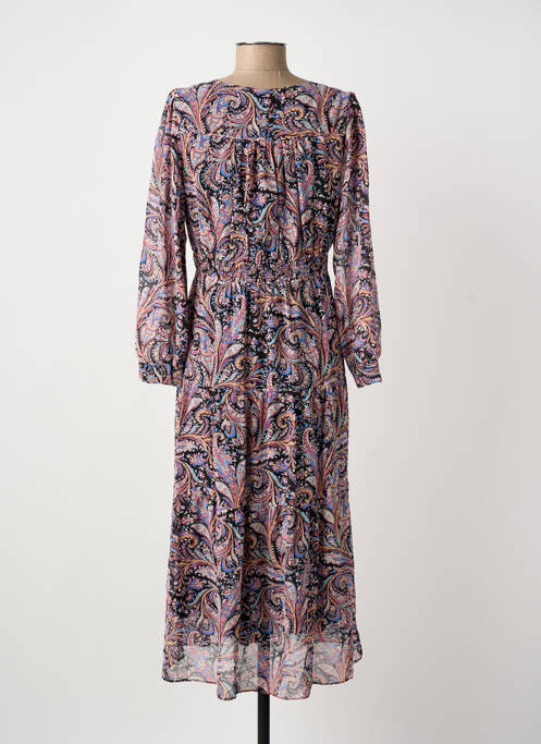 Robe mi-longue imprimé fleurs manches longues noir ARTLOVE femme