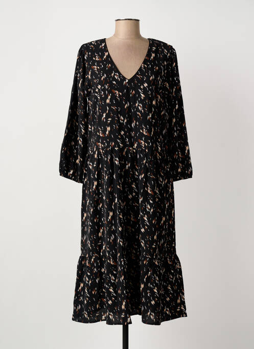 Robe mi-longue imprimé fantaisie manches longues noir ARTLOVE femme