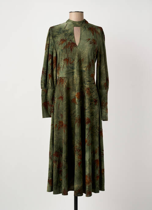Robe mi-longue imprimé fantaisie manches longues vert MEISÏE femme
