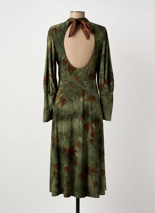 Robe mi-longue imprimé fantaisie manches longues vert MEISÏE femme