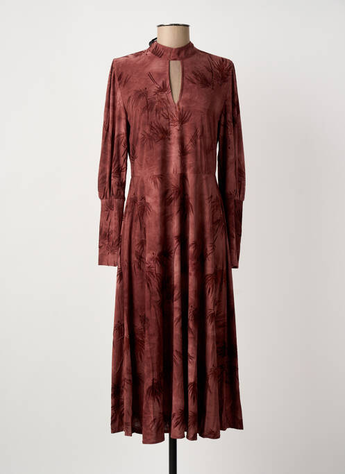 Robe mi-longue imprimé fantaisie manches longues rose MEISÏE femme