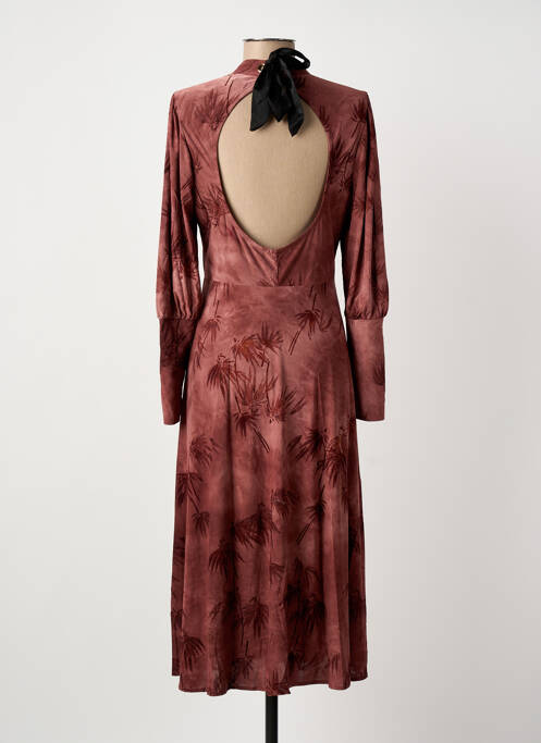 Robe mi-longue imprimé fantaisie manches longues rose MEISÏE femme
