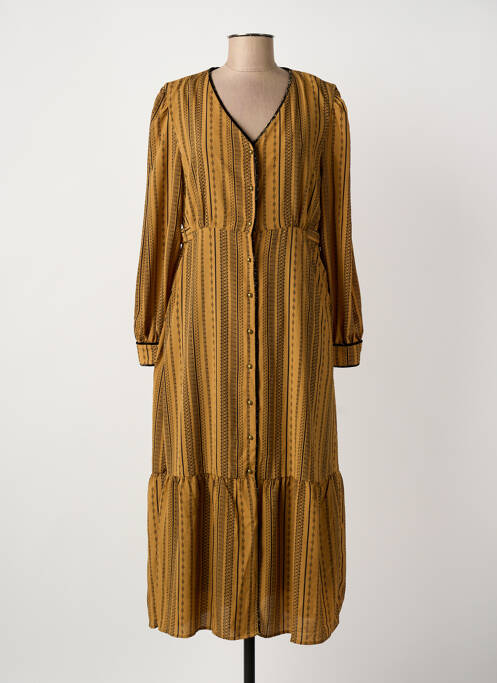 Robe mi-longue imprimé fantaisie manches longues beige MEISÏE femme
