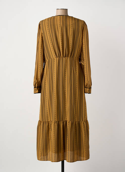 Robe mi-longue imprimé fantaisie manches longues beige MEISÏE femme