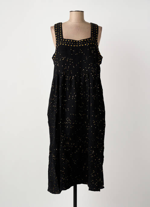 Robe mi-longue tissage crêpe fines bretelles noir MEISÏE femme