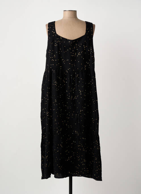 Robe mi-longue tissage crêpe fines bretelles noir MEISÏE femme