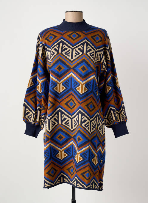 Robe pull col col montant manches longues bleu MEISÏE femme