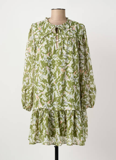 Robe courte coupe évasée manches longues vert ARTLOVE femme