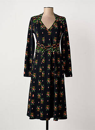 Robe mi-longue imprimé fleurs manches longues noir BLUTSGESCHWISTER femme