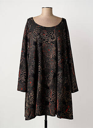 Robe mi-longue imprimé fantaisie manches longues noir BELLA BLUE femme
