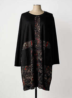 Robe mi-longue imprimé fantaisie manches longues noir BELLA BLUE femme