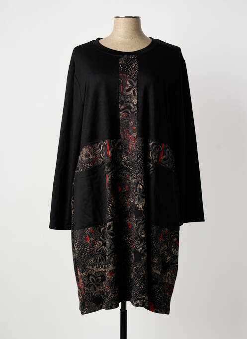 Robe mi-longue imprimé fantaisie manches longues noir BELLA BLUE femme