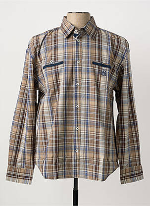 Chemise manches longues imprimé écossais marron QUINZE & TREIZE homme
