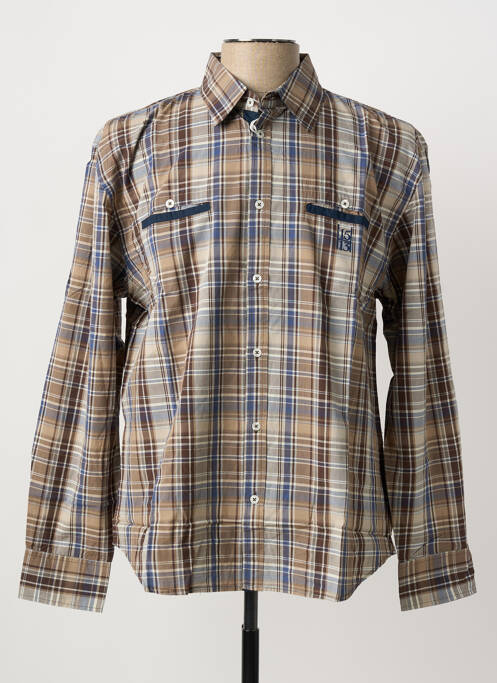Chemise manches longues imprimé écossais marron QUINZE & TREIZE homme