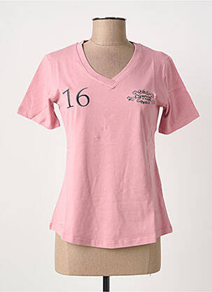 T-shirt col v manches courtes rose COMPTOIR DU RUGBY femme