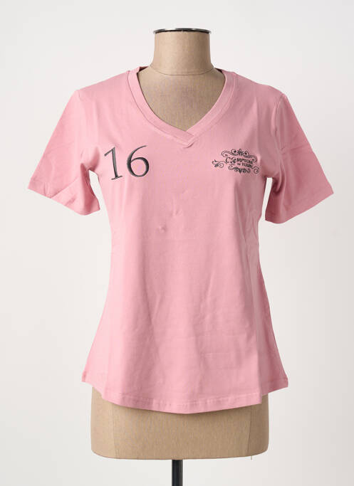 T-shirt col v manches courtes rose COMPTOIR DU RUGBY femme