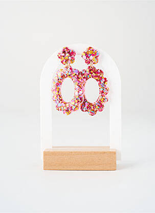 Boucles d’oreilles ornement breloque / pampille rose ODETTE femme